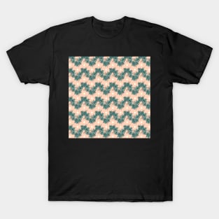 Retro Blue Daisy Zigzag Stripe on Pink Background T-Shirt